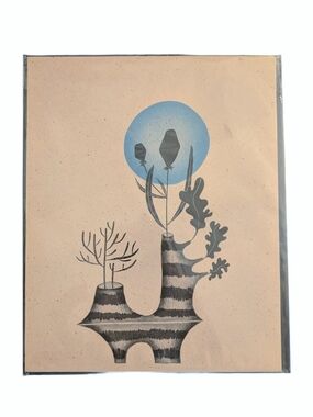 Surreal Botanical Print with Blue Moon